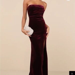 Lulu's Rich Wine Strapless Gown